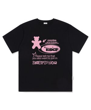 베어 레터링 프린트 오버핏 반팔티 블랙