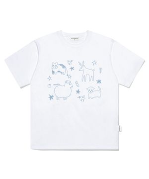 애니멀즈 프린트 오버핏 반팔티 화이트
