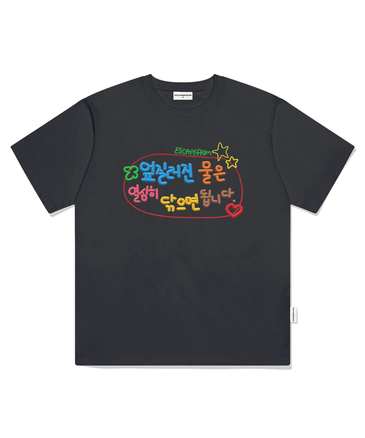 이스케이프프롬(ESCAPEFROM) 엎질러진 물 프린트 오버핏 반팔티 차콜