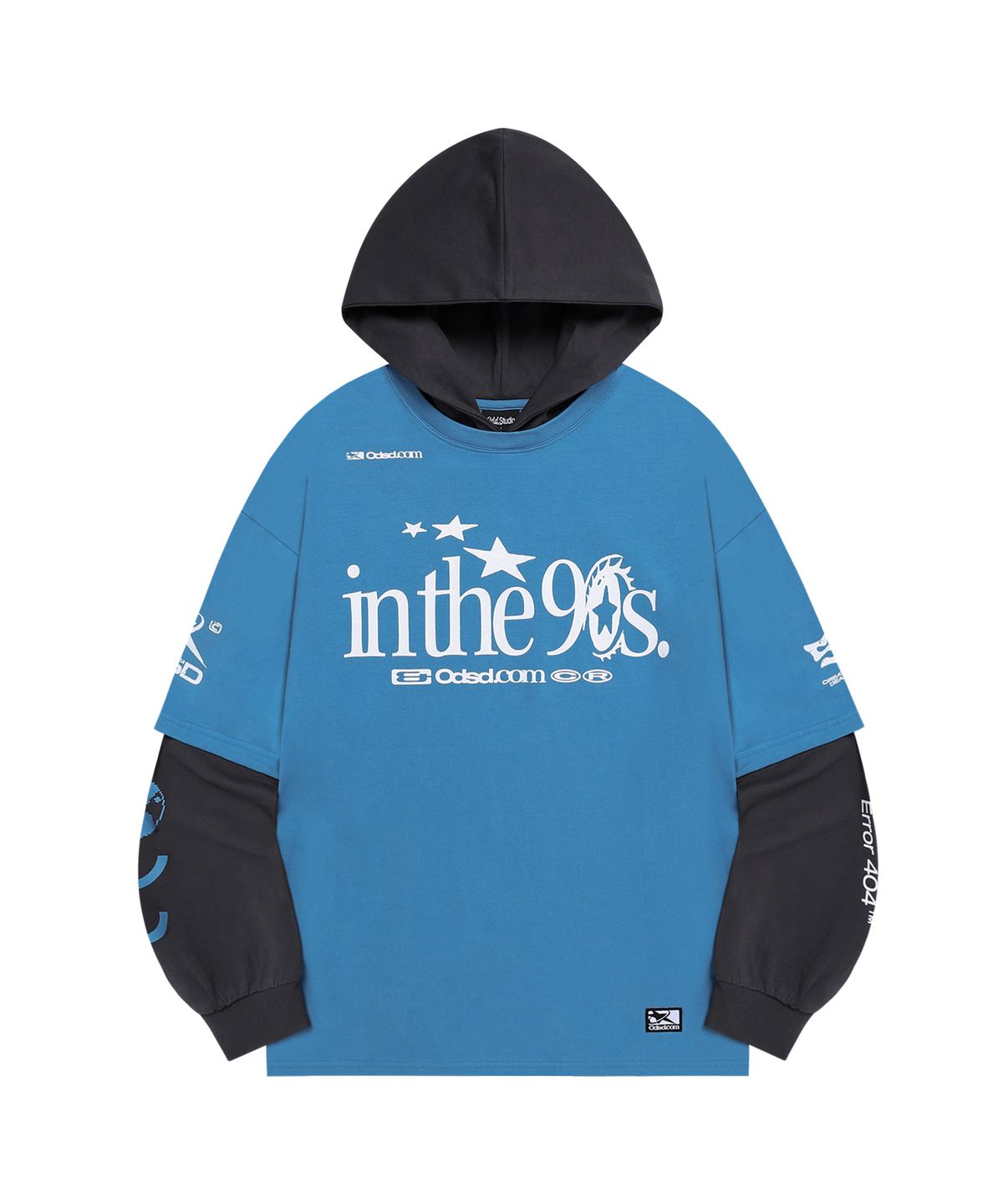 오드스튜디오(ODDSTUDIO) 인 더 나인티스 후드 레이어드 롱 슬리브 - VINTAGE BLUE / CHARCOAL