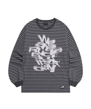 웨이브 레터링 스트라이프 롱 슬리브 - CHARCOAL