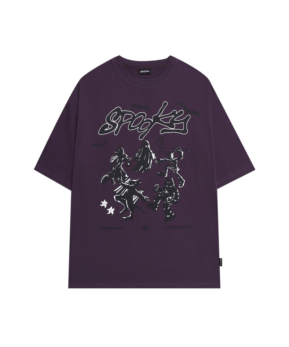 오드스튜디오(ODDSTUDIO) 스푸키 그래픽 오버핏 티셔츠 - DARK PURPLE