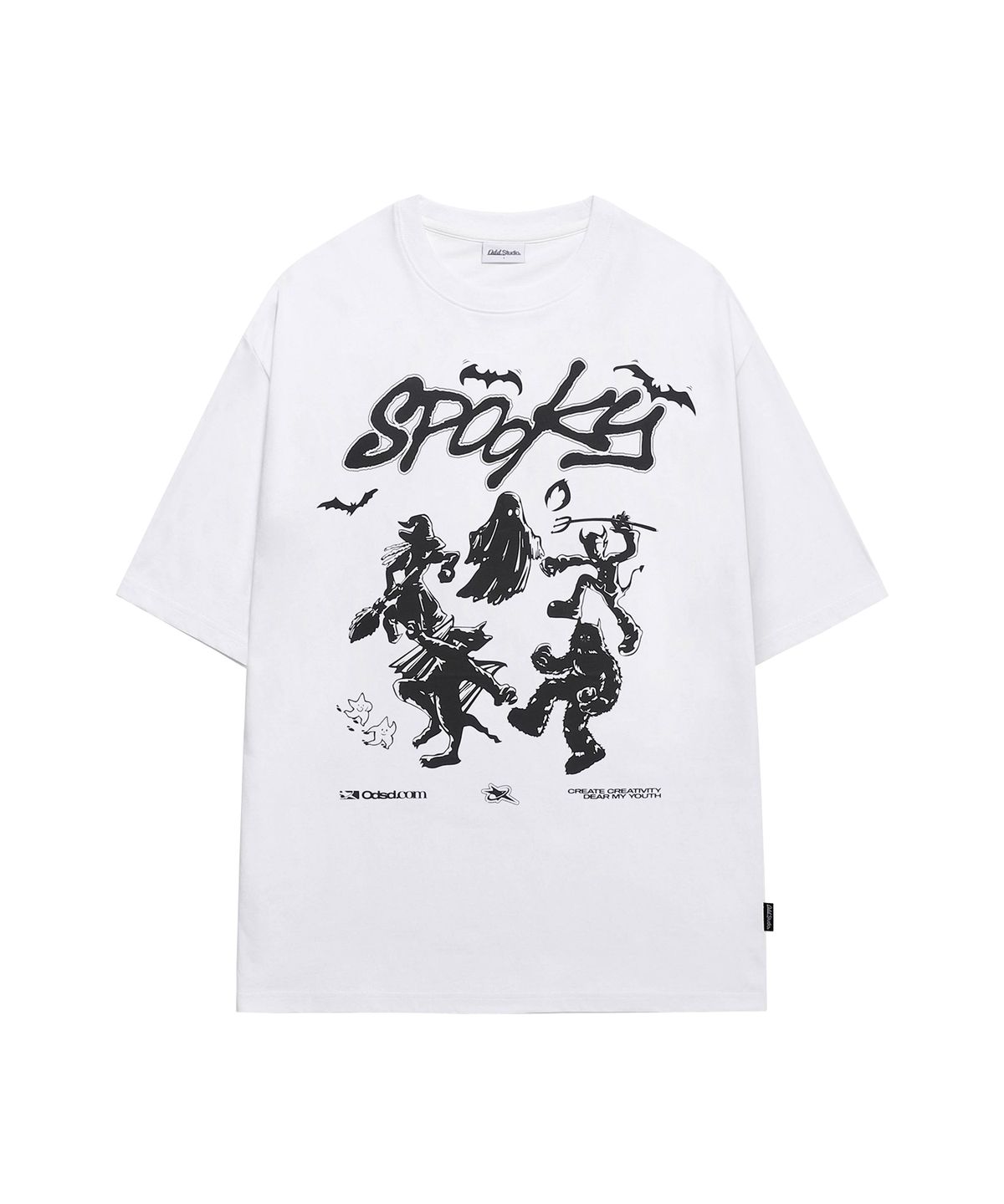 오드스튜디오(ODDSTUDIO) 스푸키 그래픽 오버핏 티셔츠 - WHITE