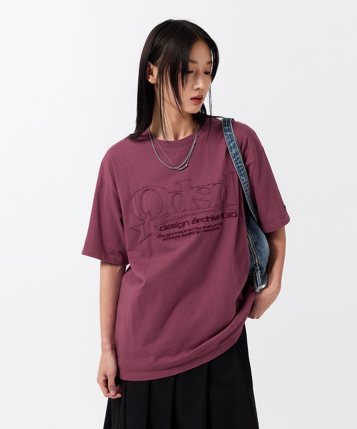 오드스튜디오(ODDSTUDIO) ODSD 스타 워시드 오버핏 티셔츠 - PLUM