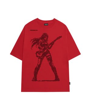 픽셀 락 스타 그래픽 오버핏 티셔츠 - RED ORANGE