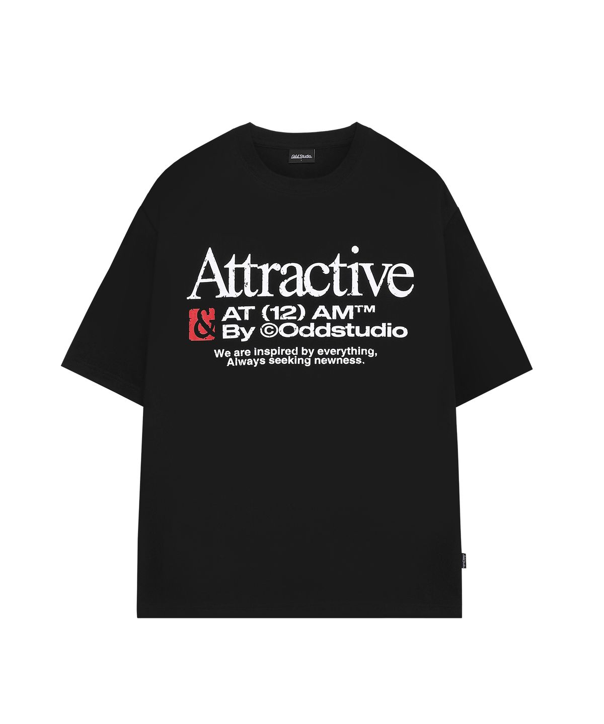 오드스튜디오(ODDSTUDIO) 어트랙티브 그래픽 오버핏 티셔츠 - BLACK