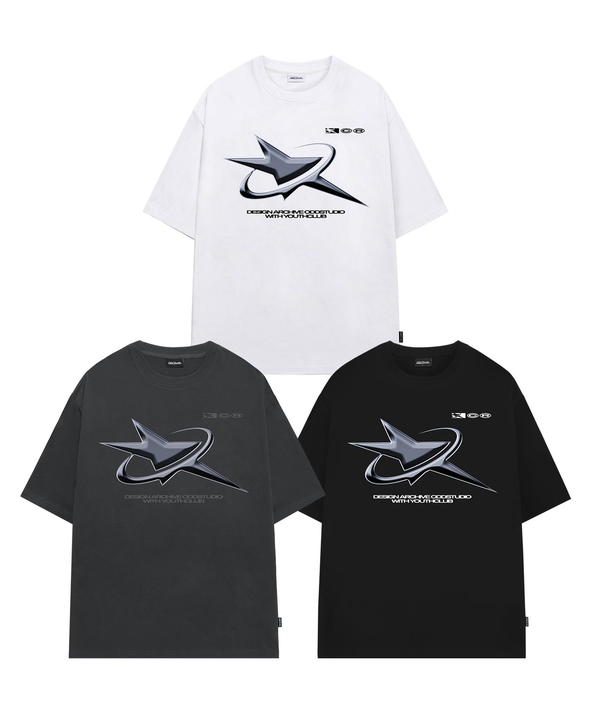 오드스튜디오(ODDSTUDIO) 크롬 스타 그래픽 오버핏 티셔츠 - 3COLOR