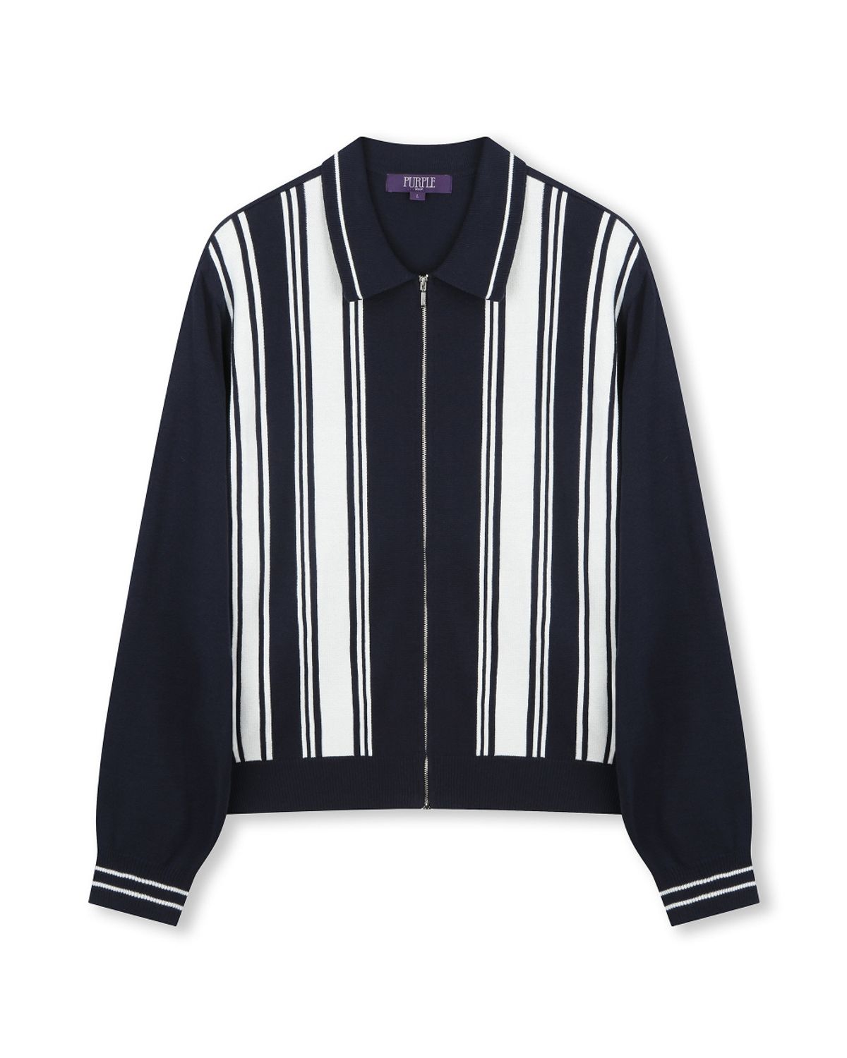 비슬로우(BESLOW) POLO STRIPE KNIT ZIP-UP NAVY