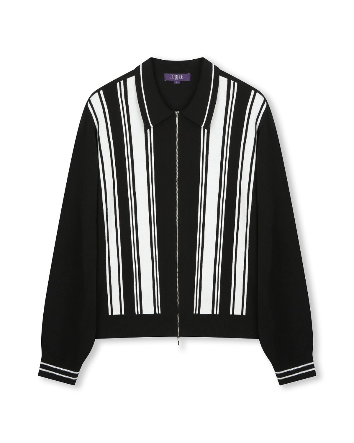 비슬로우(BESLOW) POLO STRIPE KNIT ZIP-UP BLACK