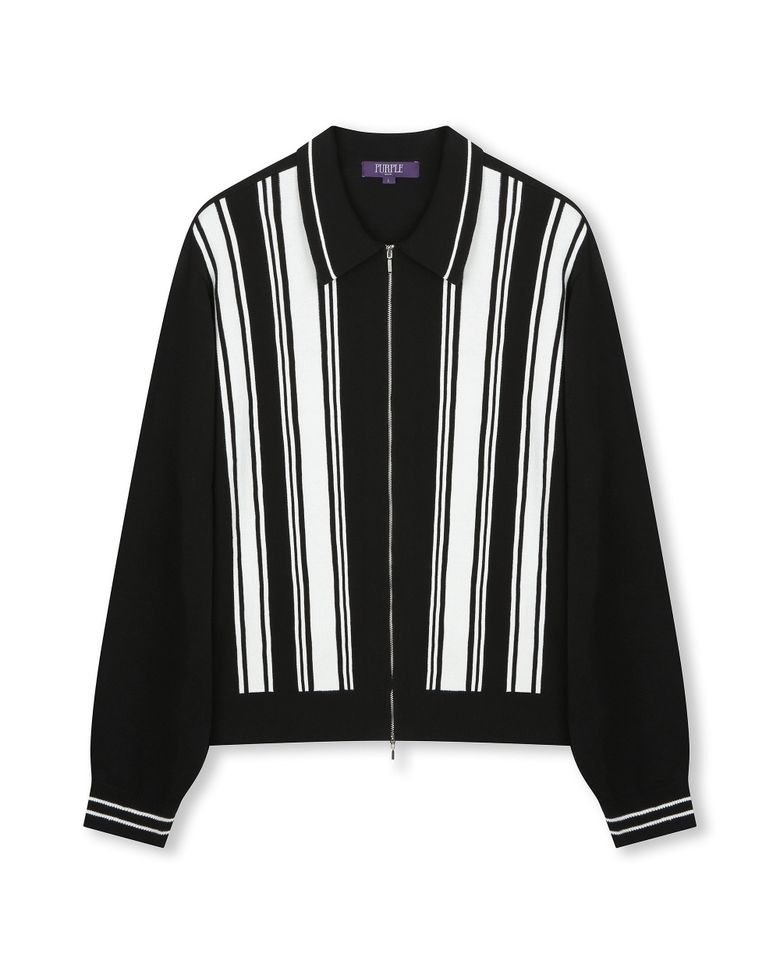 POLO STRIPE KNIT ZIP-UP BLACK
