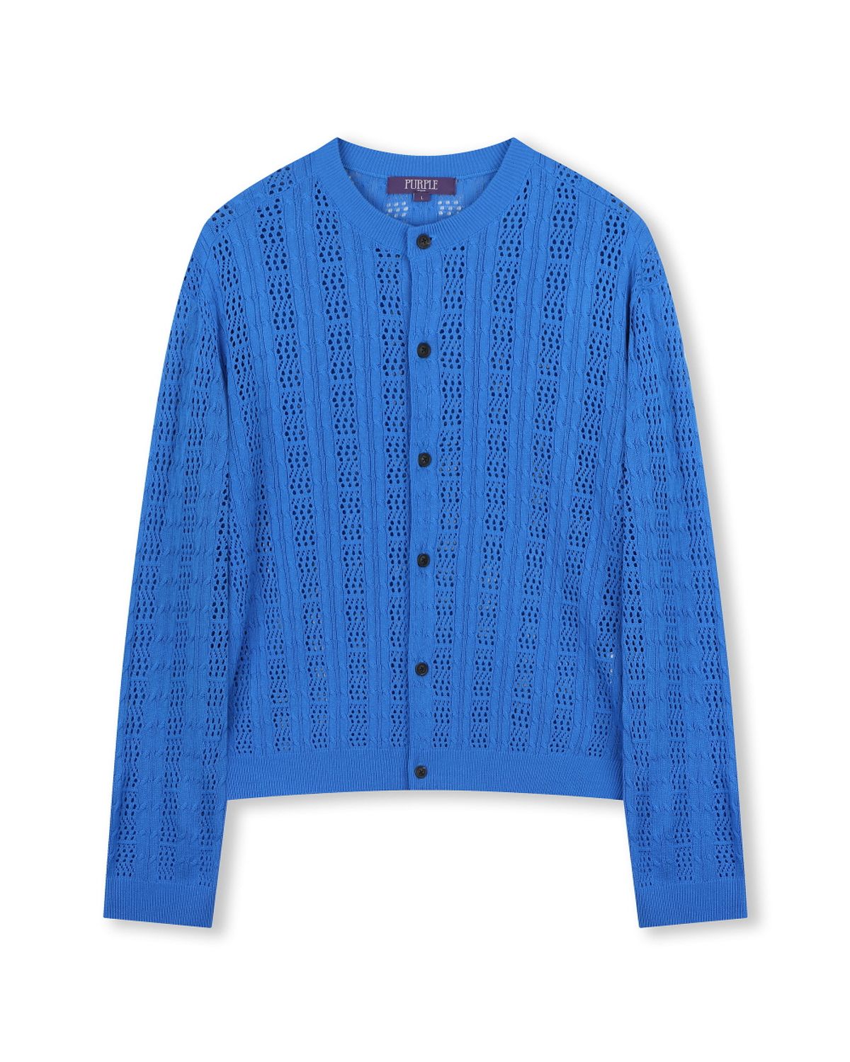 비슬로우(BESLOW) CROCHET CREW NECK SHORT CARDIGAN BLUE