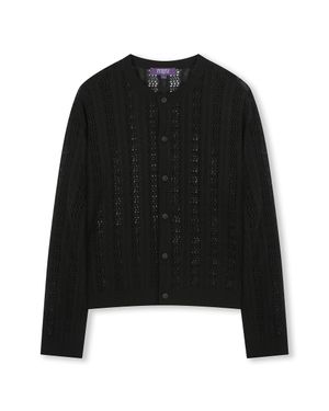 CROCHET CREW NECK SHORT CARDIGAN BLACK