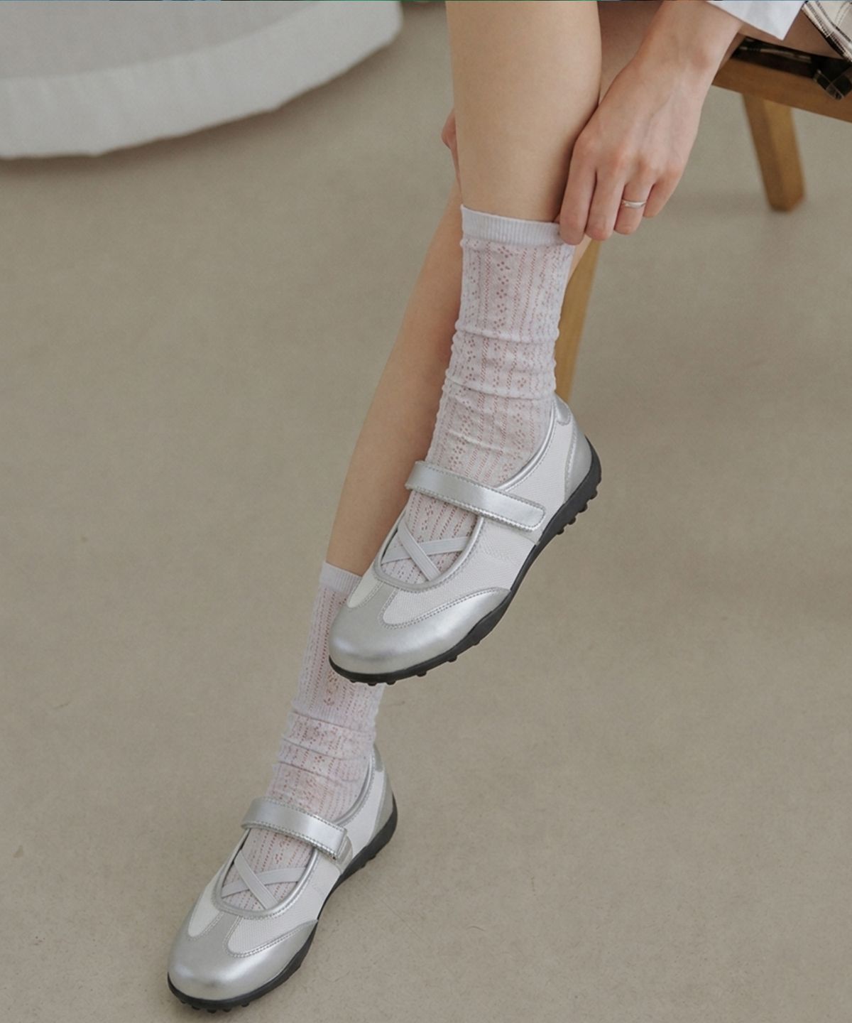 스튜디오 싹스탑(STUDIO SOCKSTOP) [3PACK] 여성 시스루 레이스 펀칭 롱 크루 삭스