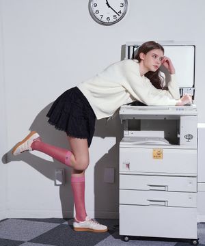 OOSS 실버참 시스루 롱 크루삭스 핑크