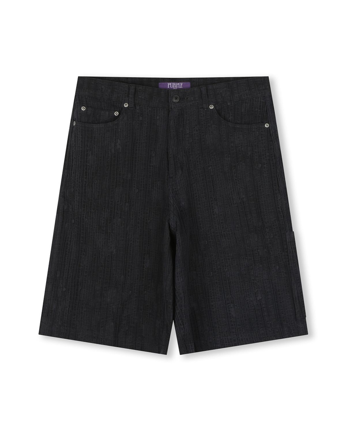 비슬로우(BESLOW) WASHED LINEN JACQUARD WORK SHORTS BLACK