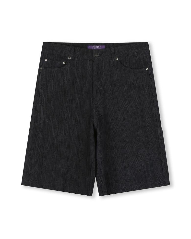 WASHED LINEN JACQUARD WORK SHORTS BLACK