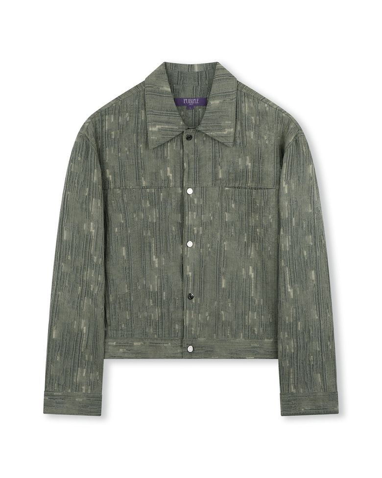 WASHED LINEN JACQUARD WORK JACKET OLIVE