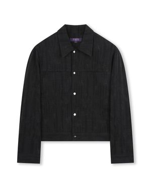 WASHED LINEN JACQUARD WORK JACKET BLACK
