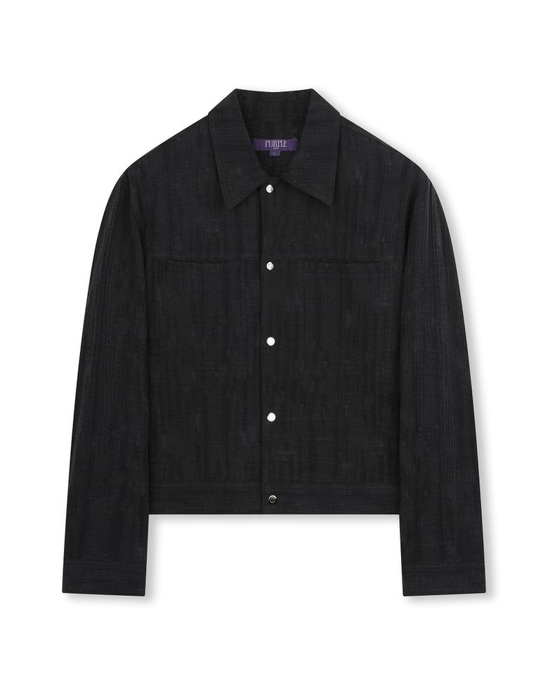 WASHED LINEN JACQUARD WORK JACKET BLACK