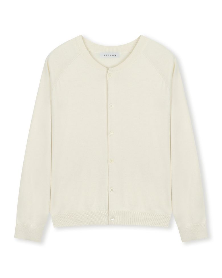 CREW NECK RELAXED SHORT CARDIGAN IVORY