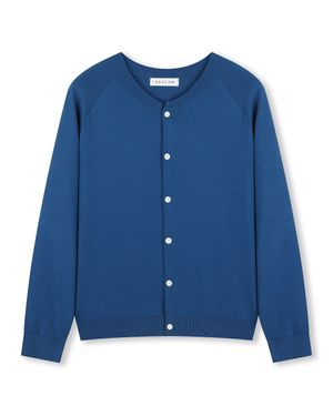 CREW NECK RELAXED SHORT CARDIGAN BLUE
