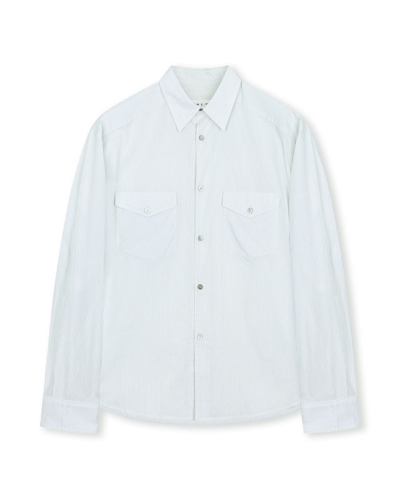 [비슬로우X데릭]STRIPE OFFICER SHIRT GREEN STRIPE