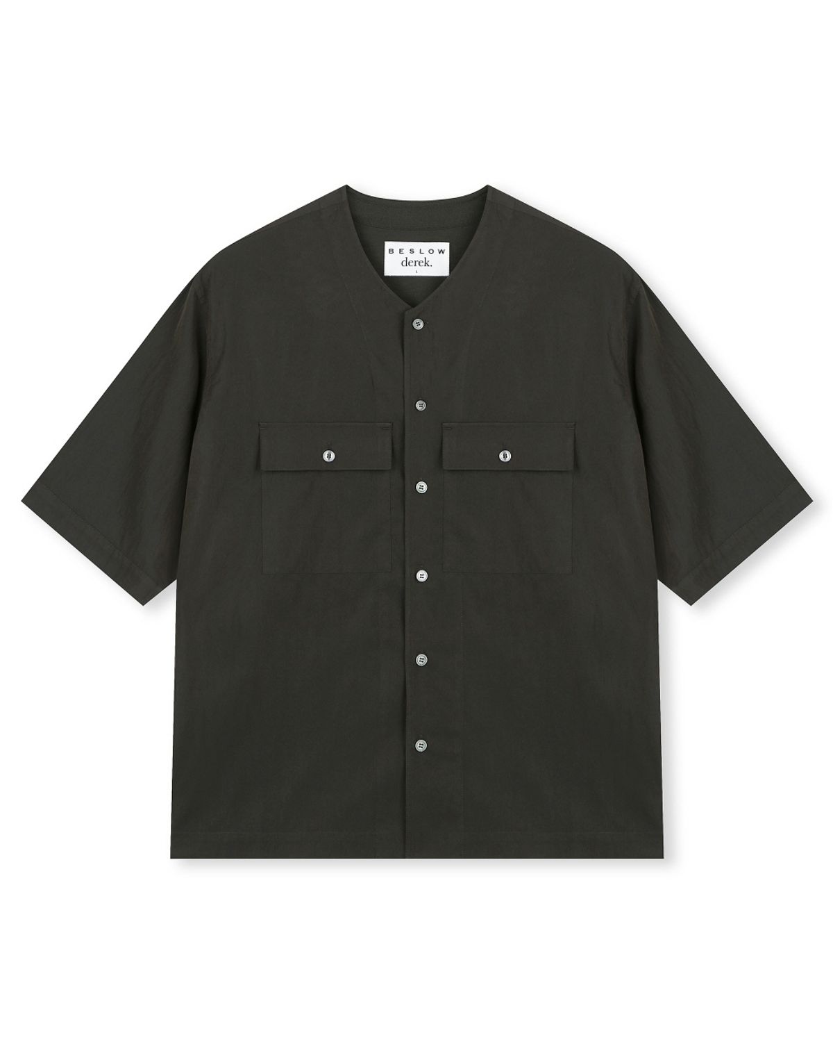 비슬로우(BESLOW) [비슬로우X데릭]CRINKLE COLLARLESS SHIRT CHARCOAL