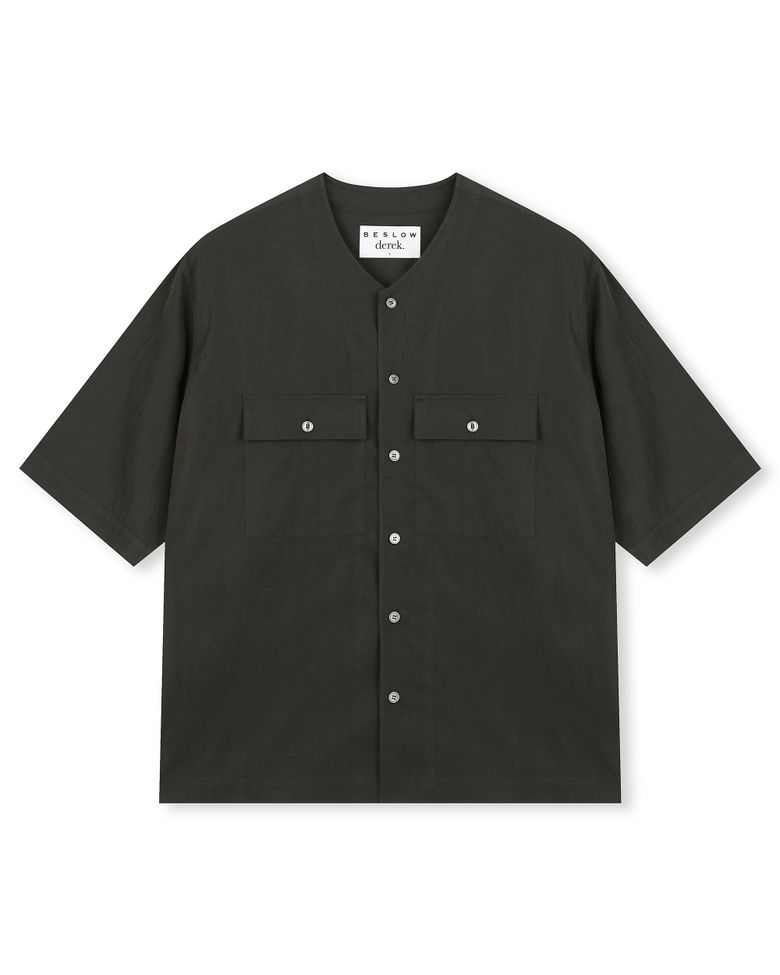 [비슬로우X데릭]CRINKLE COLLARLESS SHIRT CHARCOAL
