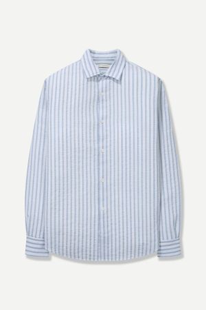 썸머 스트라이프 코튼 서커 셔츠 블루 BNESBA638BL