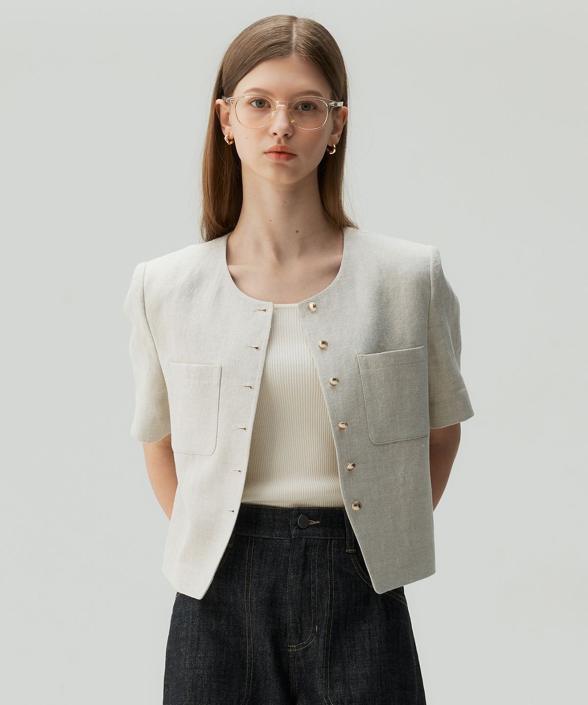 마인드브릿지 우먼(MIND BRIDGE WOMEN) [W][COUTURE]트위드 반팔 자켓