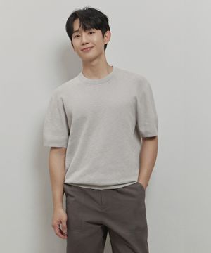 린넨 라이크 라운드 반팔 니트 - 2color