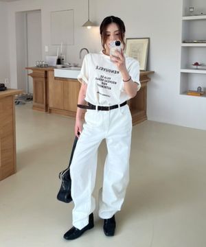 [W]와이드 화이트 데님 팬츠