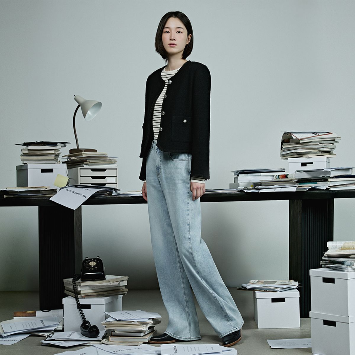 마인드브릿지 우먼(MIND BRIDGE WOMEN) [W][쿨]와이드 연청 데님 팬츠