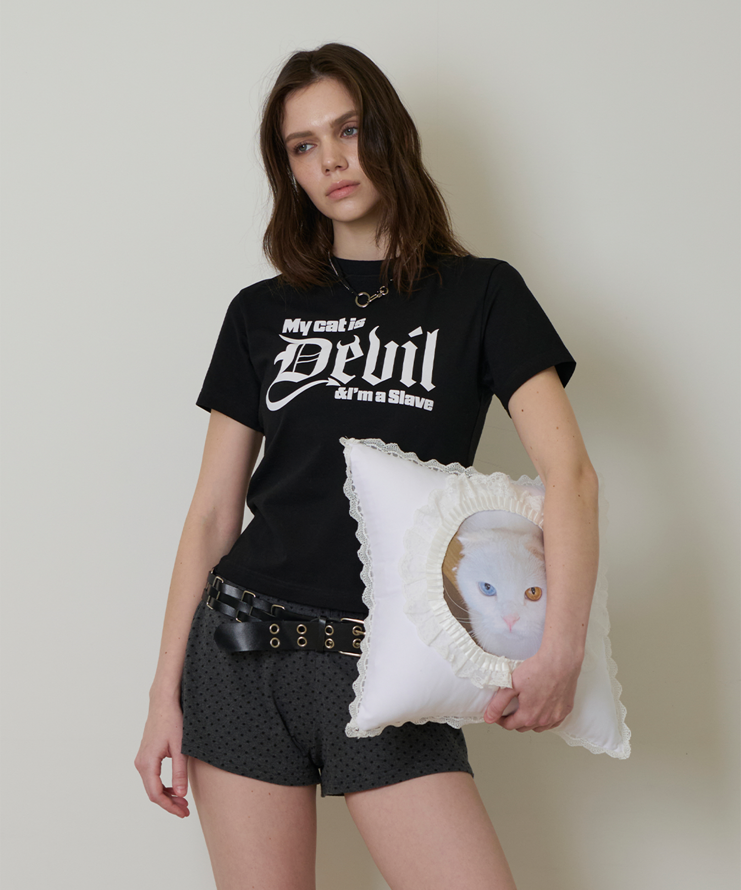 【JOEGUSH 】 Cat Devil T-shirt /追跡付 MUSINSA | JOEGUSH Cat Devil T-shirt (Crop Ver.) (Black)
