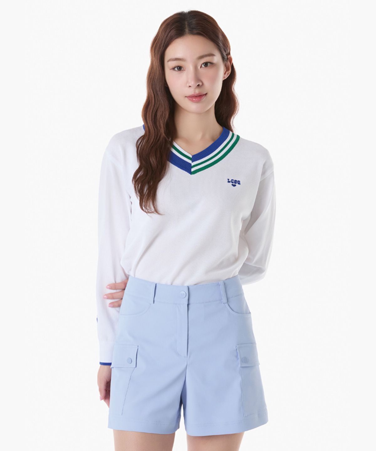 르꼬끄 골프(LECOQ GOLF) 여성 V넥 배색 포인트 스웨터 (GQ222LKP41)