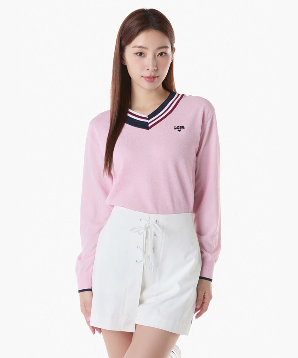 르꼬끄 골프(LECOQ GOLF) 여성 V넥 배색 포인트 스웨터 (GQ222LKP41)