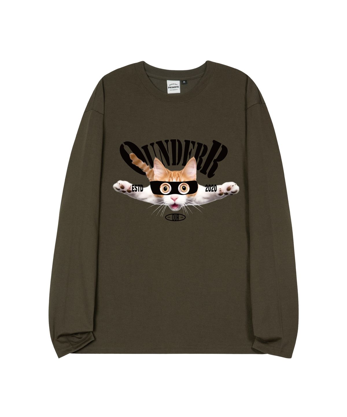 오언더알(OUNDERR) HAPPY_CAT_오버핏_롱_슬리브 [카키]