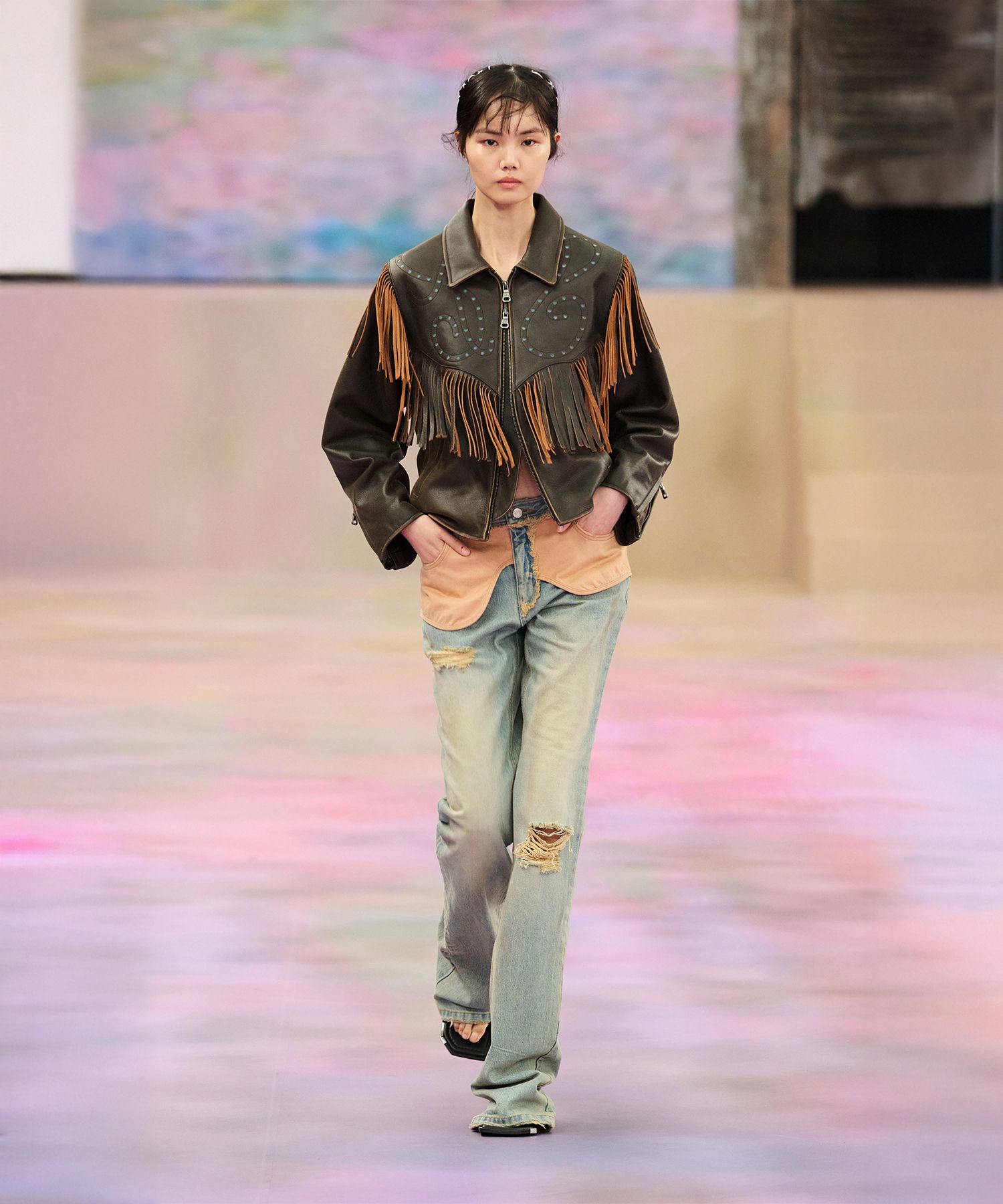 ■ANDERSSON BELL■ Deconstructed Dirty Wash Bootcut Jeans ap DECONSTRUCTED DIRTY WASH BOOTCUT JEANS apa797w(WASHED BLUE