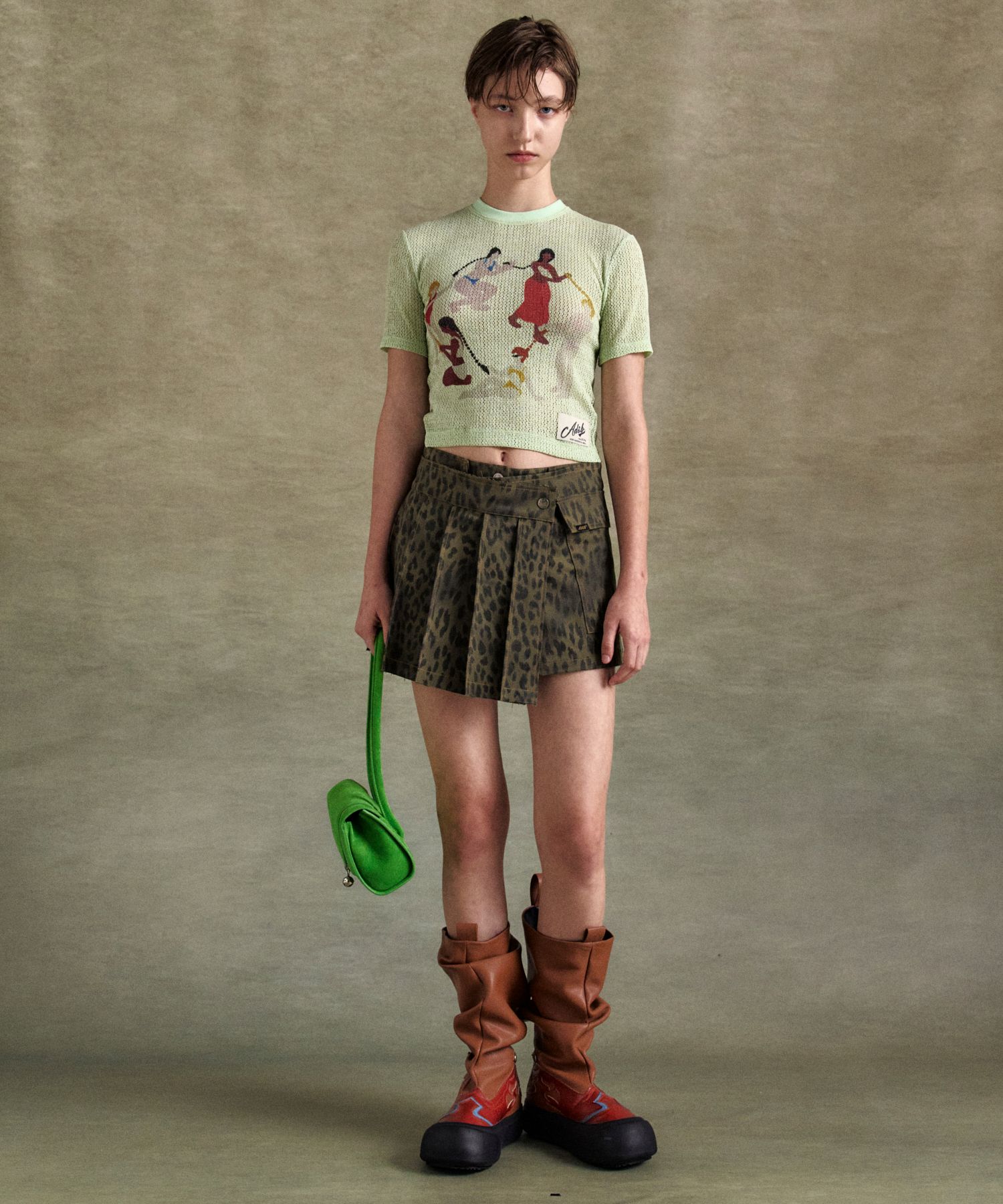 MUSINSA | ANDERSSON BELL Leopard Wrap Skirt Pants apa830w (KHAKI)