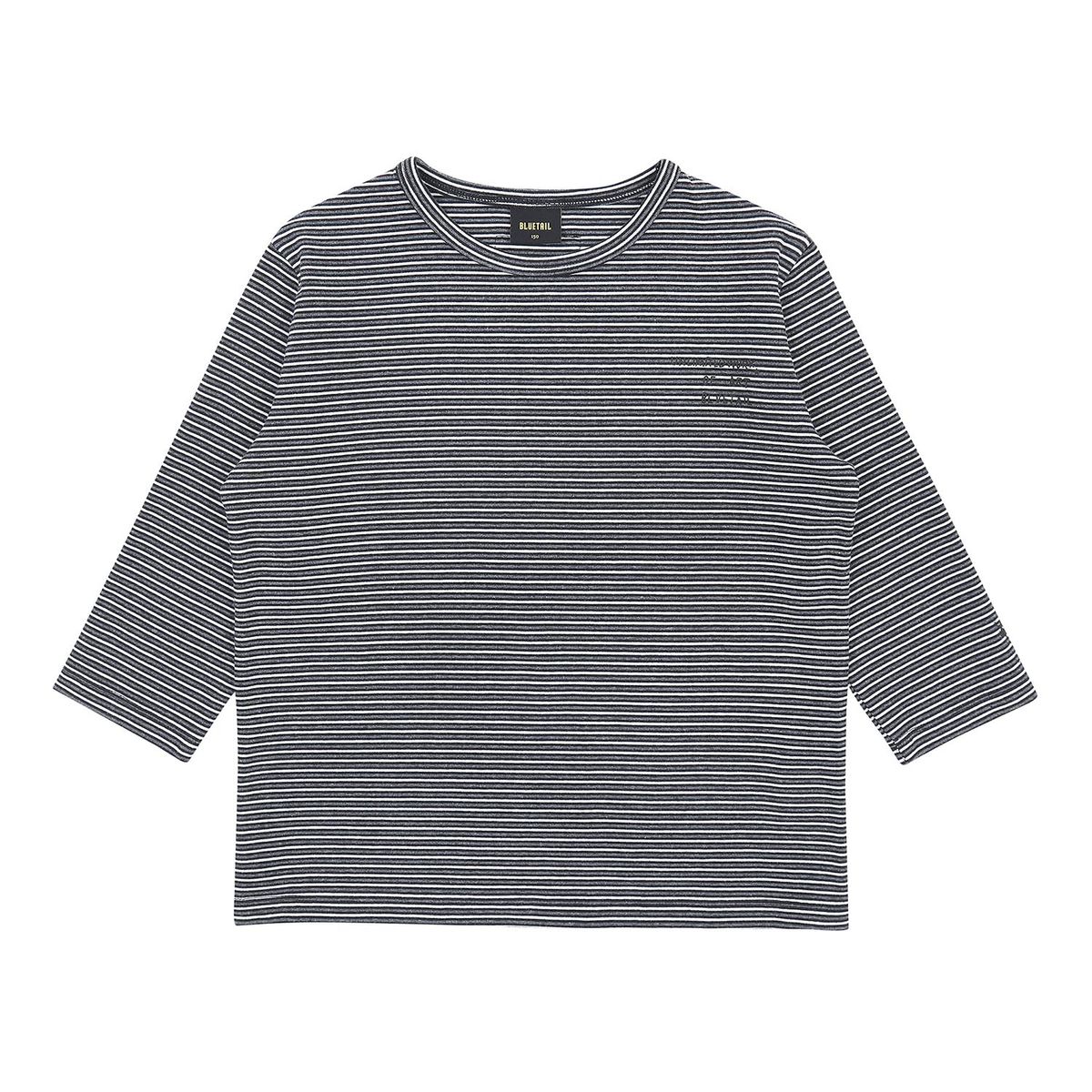 블루테일(BLUETAIL) AZA8TS07BK 블랙 스트라이프 후라이스 7부소매 티셔츠