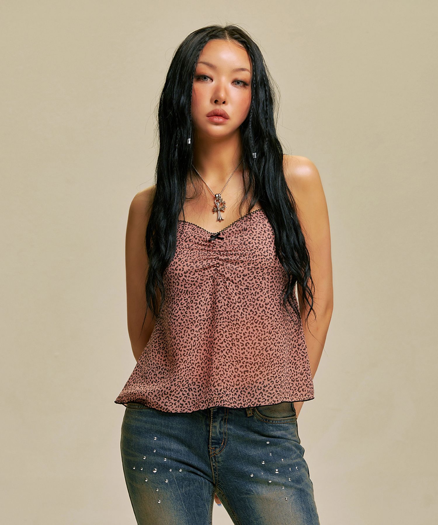 ★2025SS新作★GILA ARCHIVE★LEOPARD SHIRRING LACE SLEEVELESS MUSINSA | GILAARCHIVE LEOPARD SHIRRING LACE SLEEVELESS_PK
