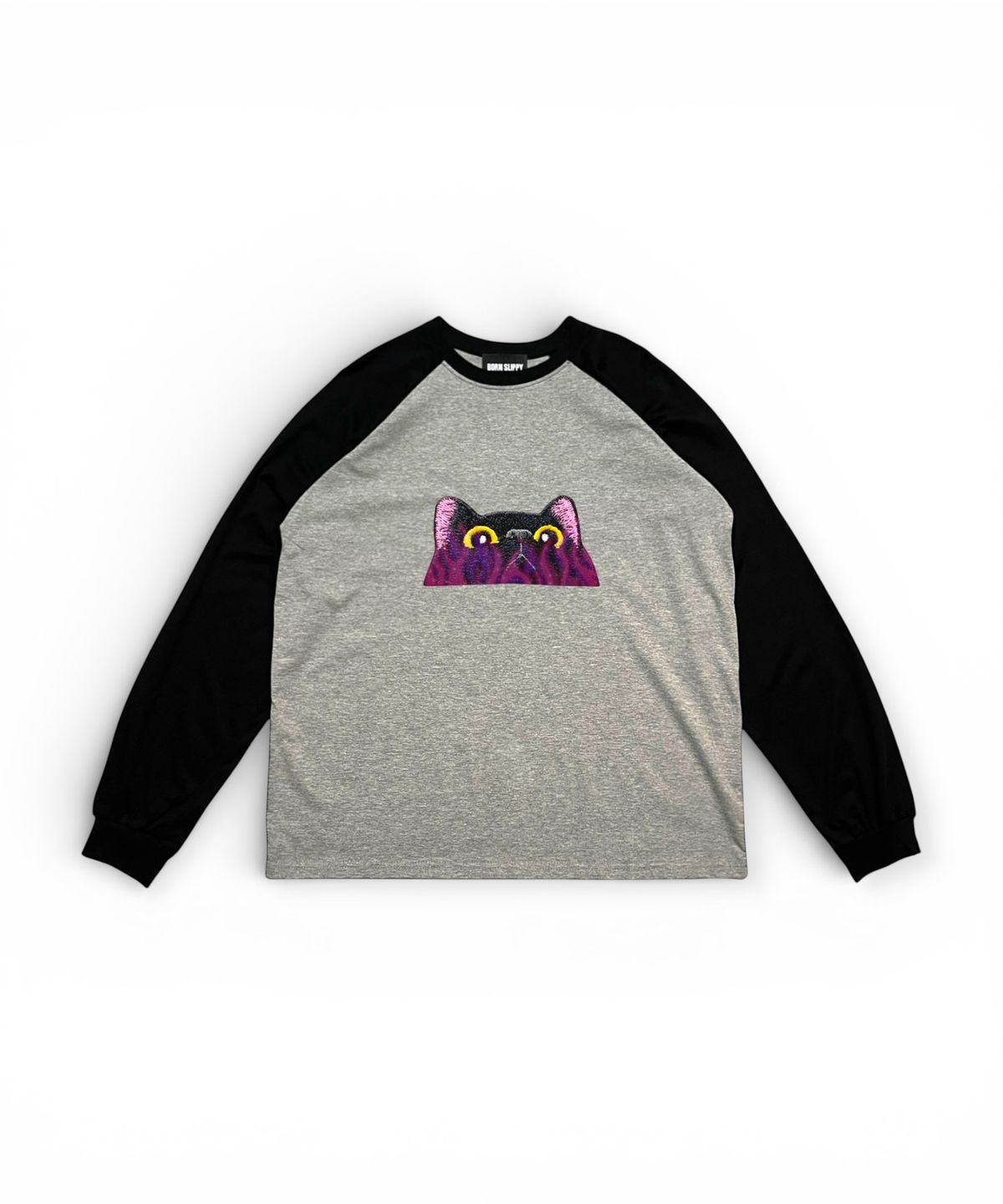 본슬리피(BORN SLIPPY) Meow Raglan Long Sleeve T-shirt (Black)