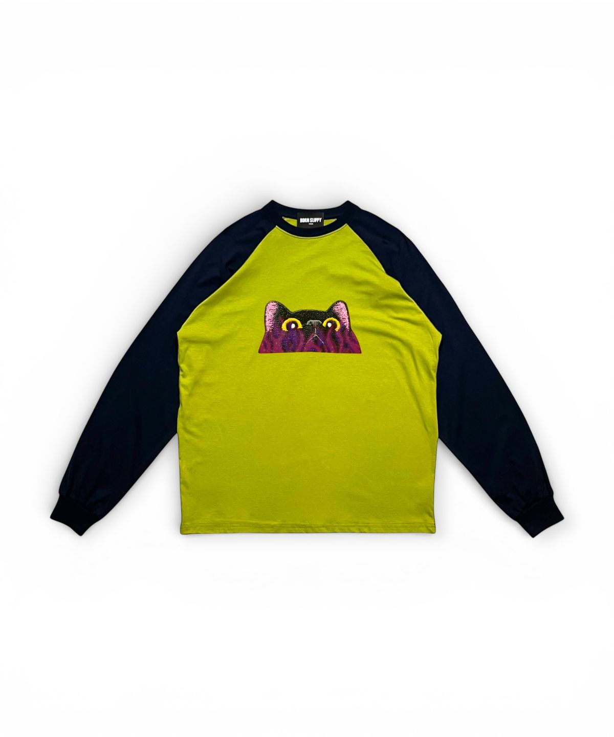 본슬리피(BORN SLIPPY) Meow Raglan Long Sleeve T-shirt (Navy)