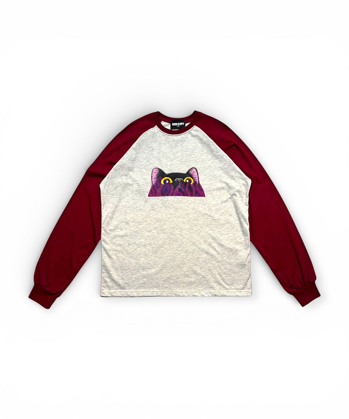 본슬리피(BORN SLIPPY) Meow Raglan Long Sleeve T-shirt (Red)