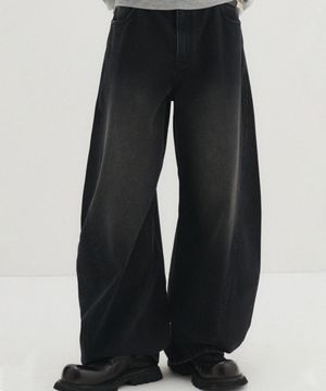 커브드 데님 팬츠 블랙