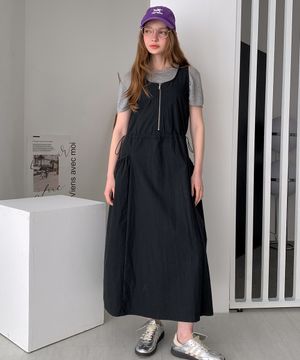 Half Zip-Up Pocket Long Dress (2colors)