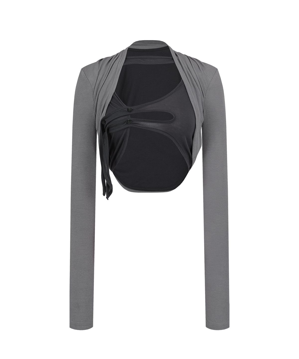 카시코(KASHIKO) Asymmetric Button Bolero Cardigan Charcaol
