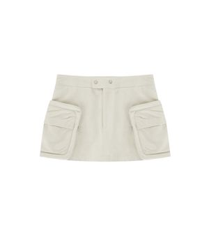 Fluffy Cargo Mini Skirt Pants Ivory