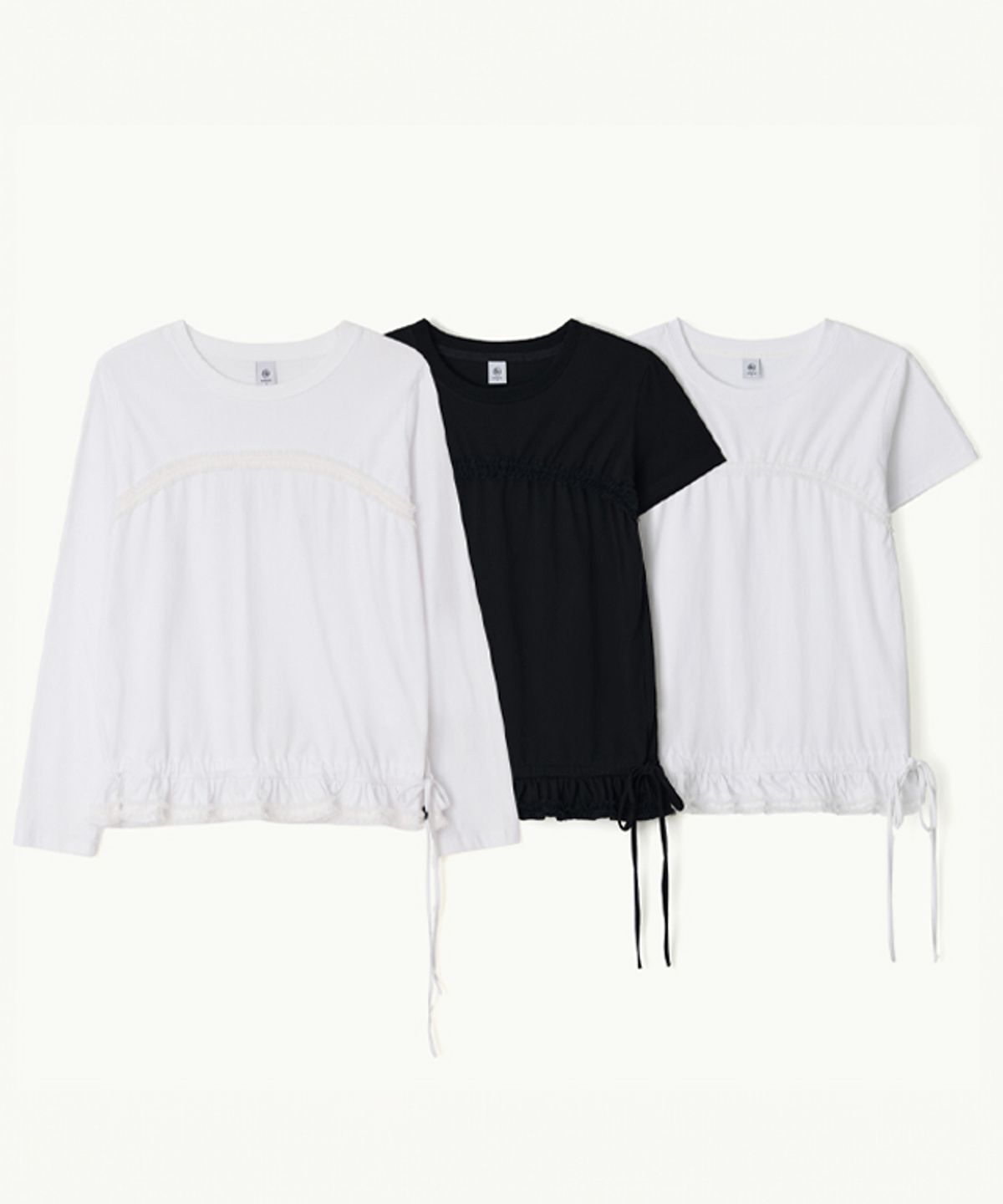 론론(RONRON) FRILL SHIRRING SLEEVE T SHIRT (2color)
