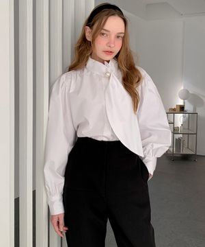 Pearl-Tie Puff Blouse